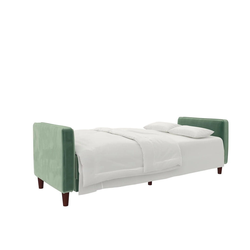 DHP Pin Tufted Transitional Futon, Light Green Velvet