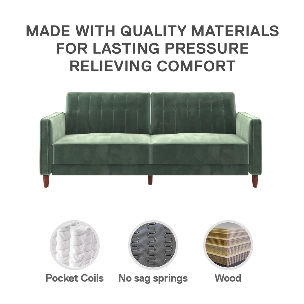 DHP Pin Tufted Transitional Futon, Light Green Velvet