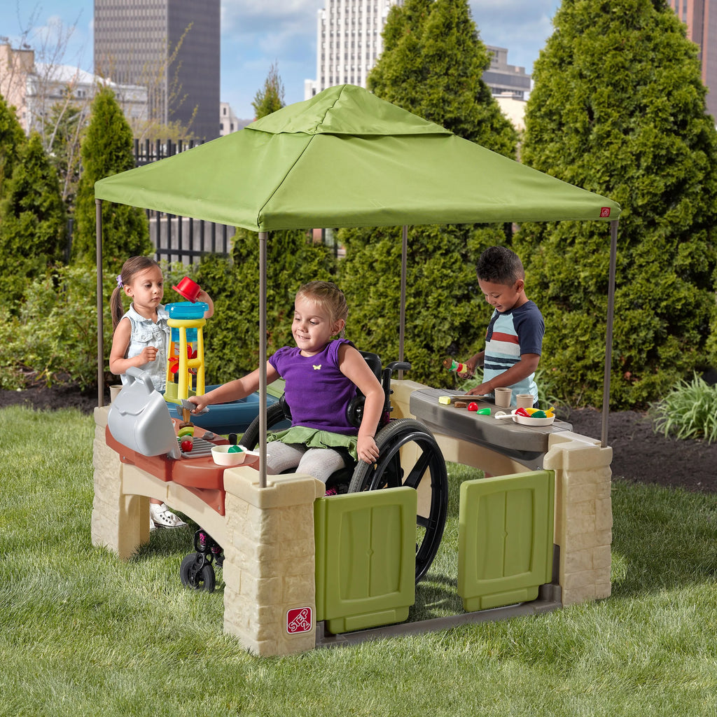 Step2 All-Around Playtime Patio with Canopy with 16 Play Accessories Playhouse Kids Outdoor Toys
