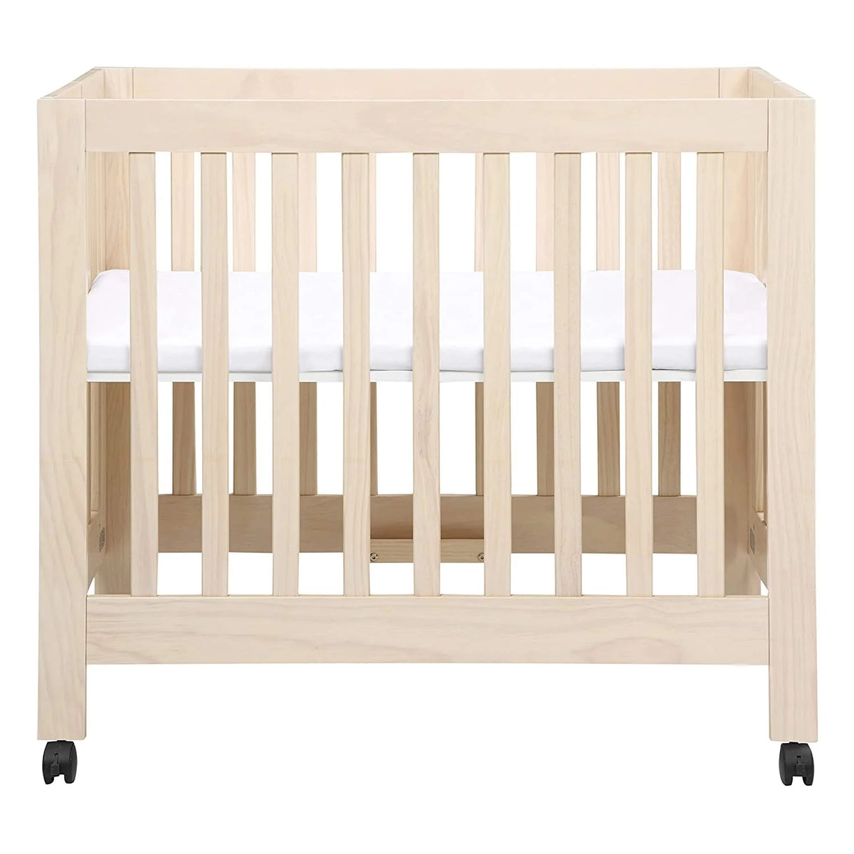 Babyletto Origami Mini Portable Crib Folding with Wheels in Honey, 2 Adjustable Mattress Positions, Greenguard Gold Certified