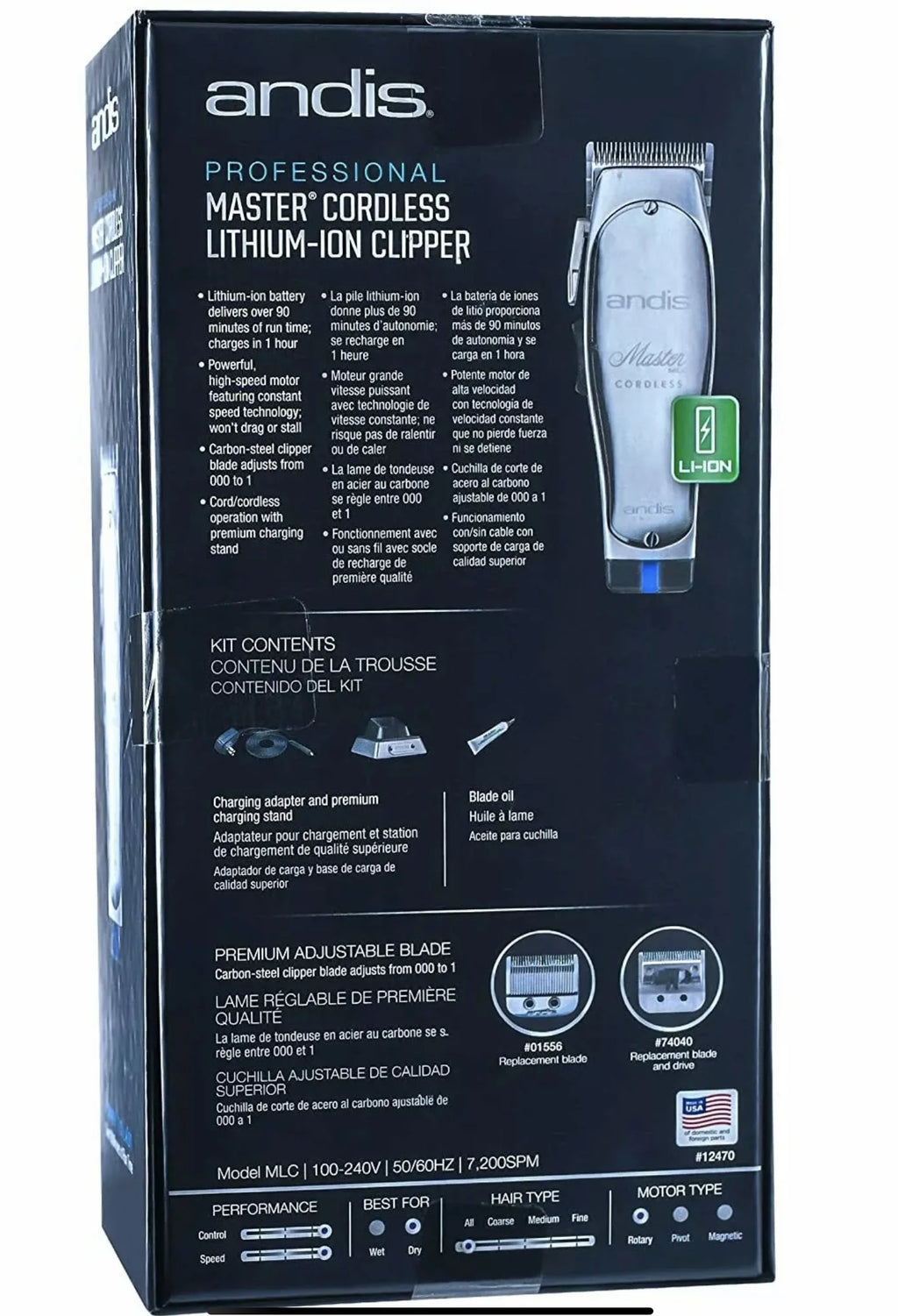 Andis 12470 Professional Master Cord/Cordless Lithium-Ion Clipper