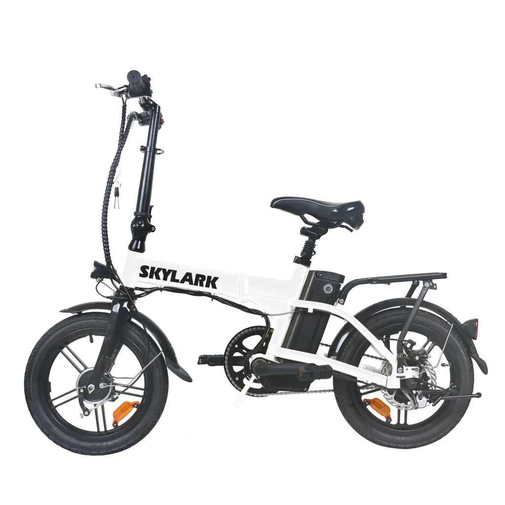 Nakto 16in SKYLARK White Folding City Electric Bicycle/Bike for Men & Women 350w Motor 36V 10Ah Long Lasting Lithium-Ion Battery