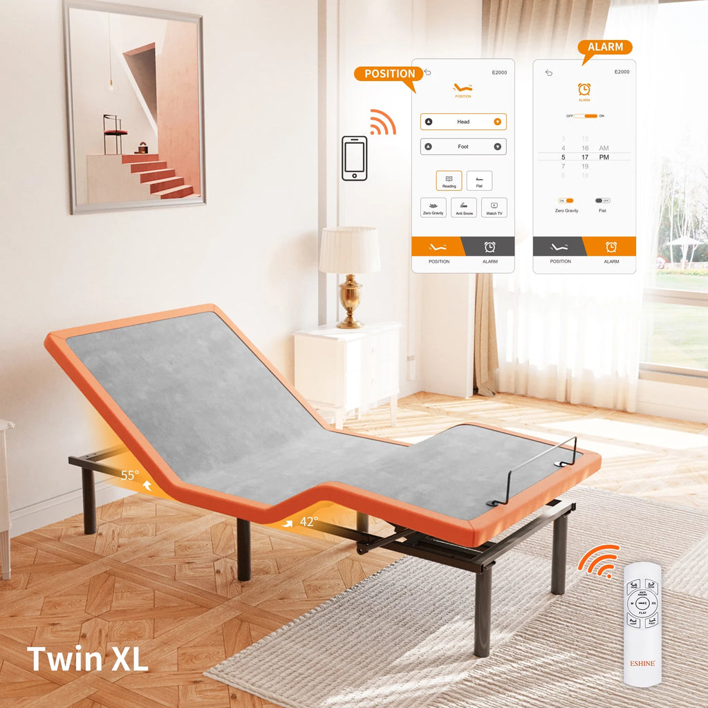 ESHINE Adjustable Bed Frame Twin XL + Memory Foam Hybrid 12 inch Mattress, with Mattress, Wireless Remote&Bluetooth App Control, 5 Minutes Installation, Head and Foot Incline