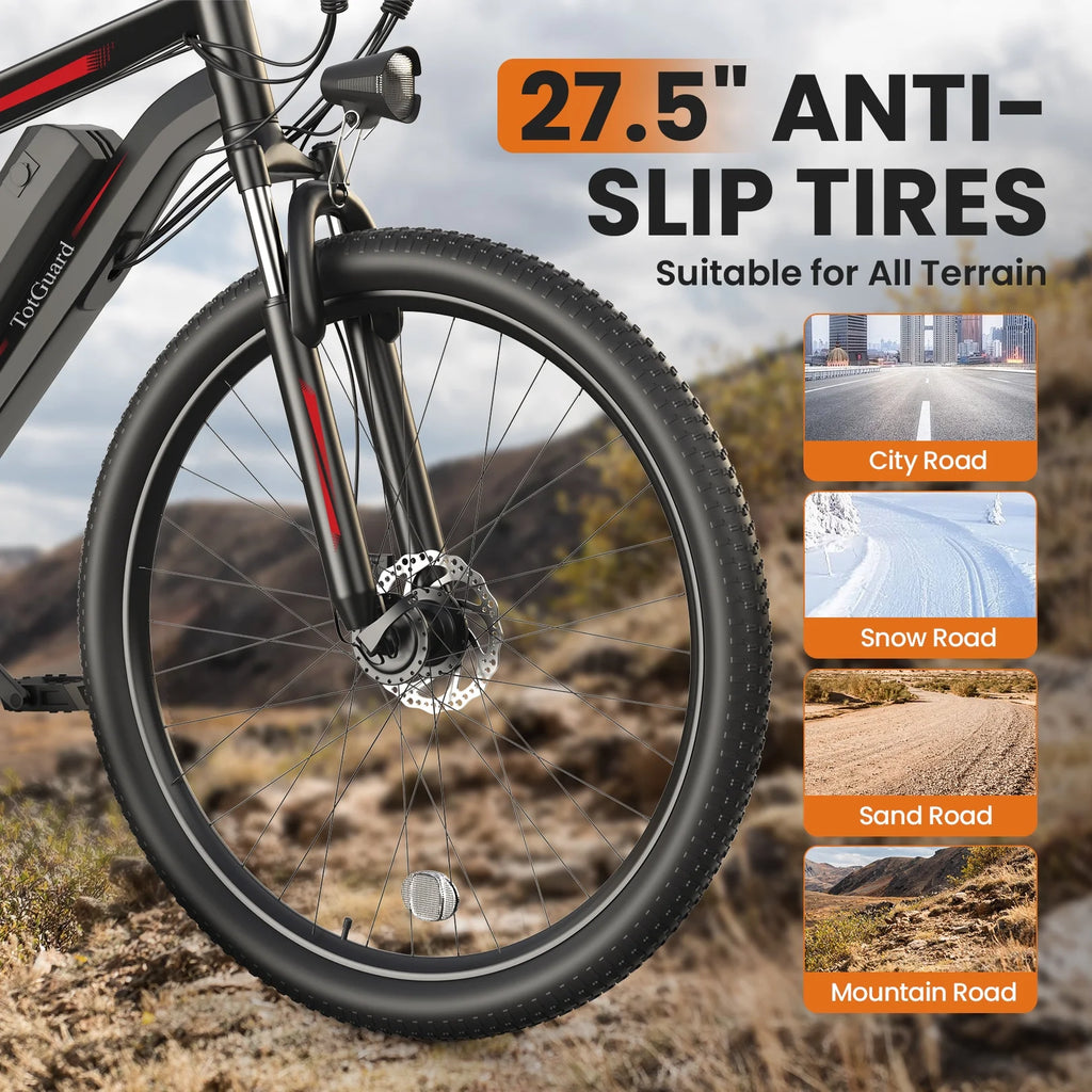 TotGuard 27.5" Electric Bike for Adults 500W Ebike, Adult Electric Bicycles Electric Mountain Bike with 48V 10Ah Removable Lithium Battery,Shimano 21S Gears,Lockable Suspension Fork