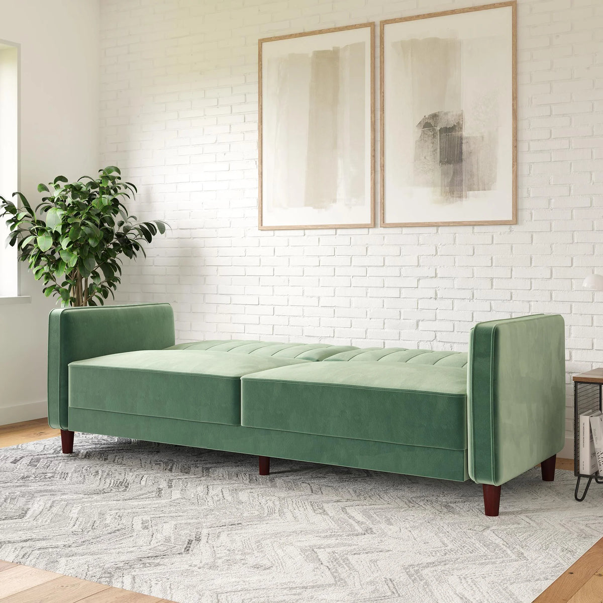 DHP Pin Tufted Transitional Futon, Light Green Velvet