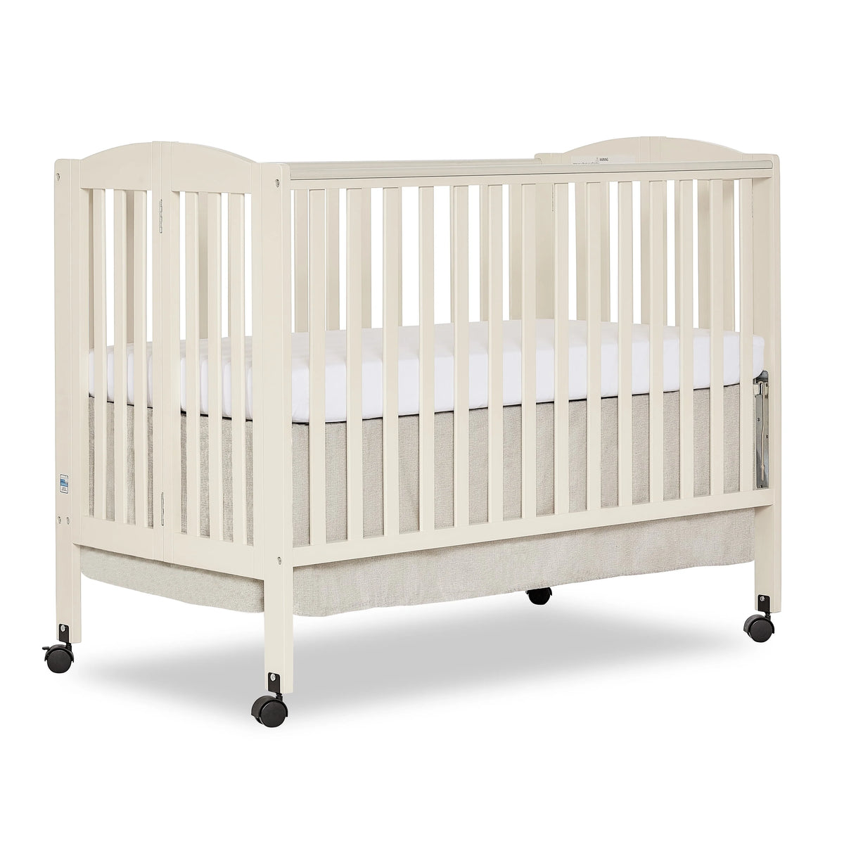 Dream On Me Full Size 2-in-1 Folding Stationary Side Crib, Locking Wheels, French White