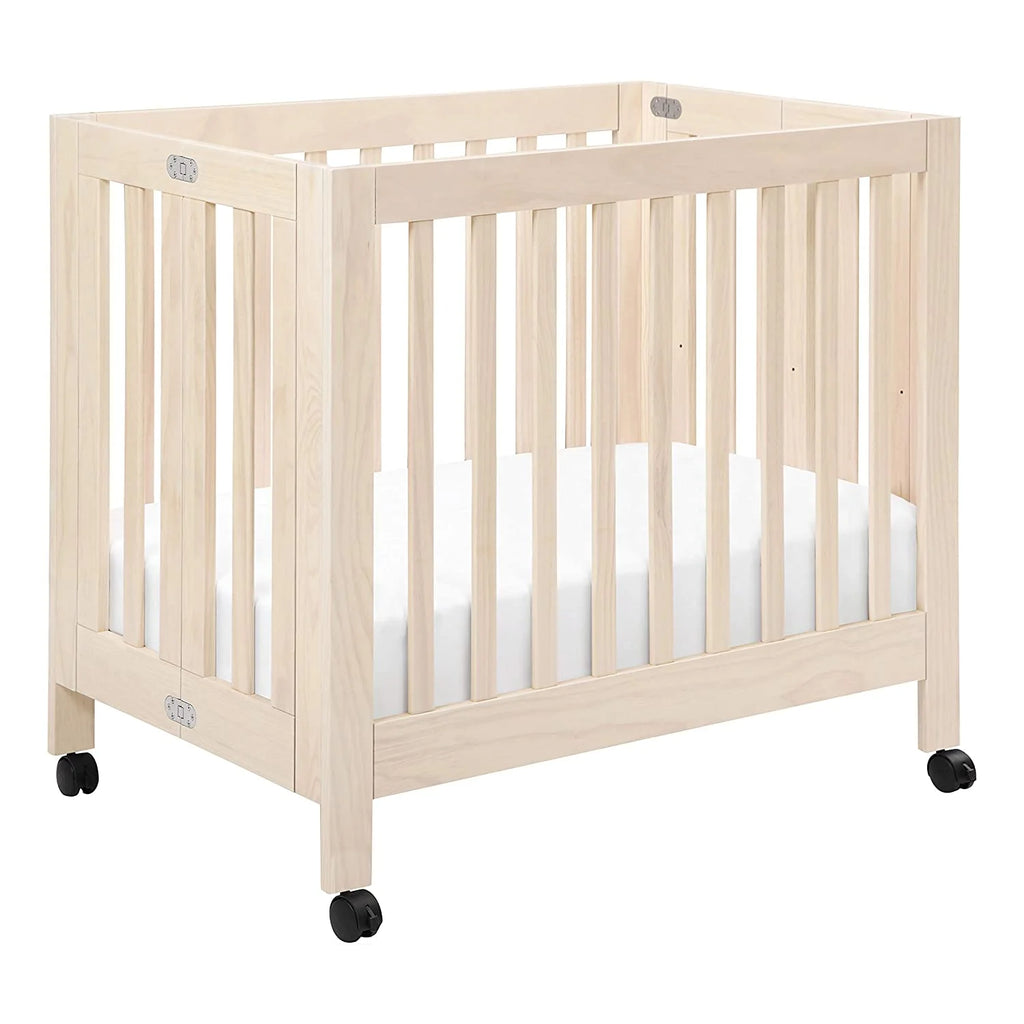 Babyletto Origami Mini Portable Crib Folding with Wheels in Honey, 2 Adjustable Mattress Positions, Greenguard Gold Certified
