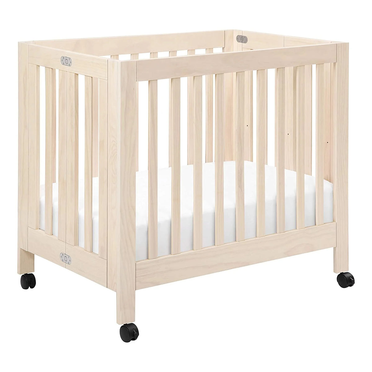 Babyletto Origami Mini Portable Crib Folding with Wheels in Honey, 2 Adjustable Mattress Positions, Greenguard Gold Certified