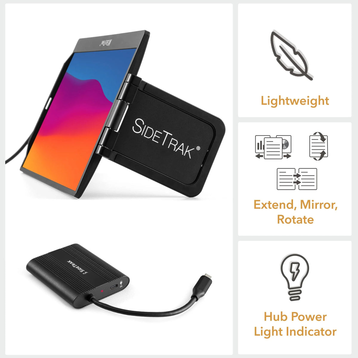 SideTrak Swivel 12.5 Triple Portable Monitor for Laptop with Powered USB C Hub | Attachable FHD IPS Rotating Three Screen Laptop | Compatible with Windows | Powered by USB-C Hub