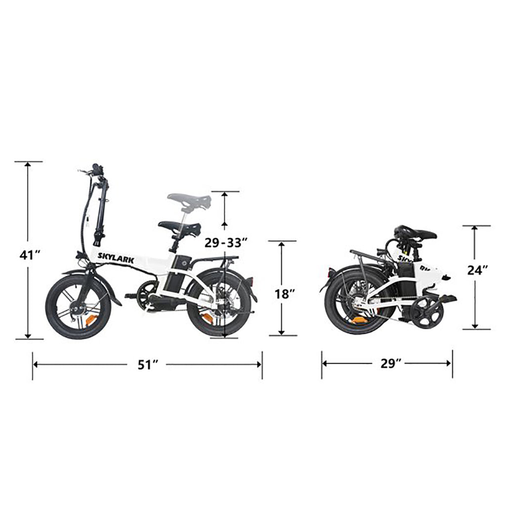 Nakto 16in SKYLARK White Folding City Electric Bicycle/Bike for Men & Women 350w Motor 36V 10Ah Long Lasting Lithium-Ion Battery