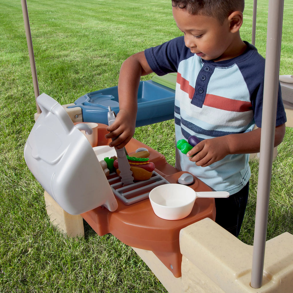 Step2 All-Around Playtime Patio with Canopy with 16 Play Accessories Playhouse Kids Outdoor Toys