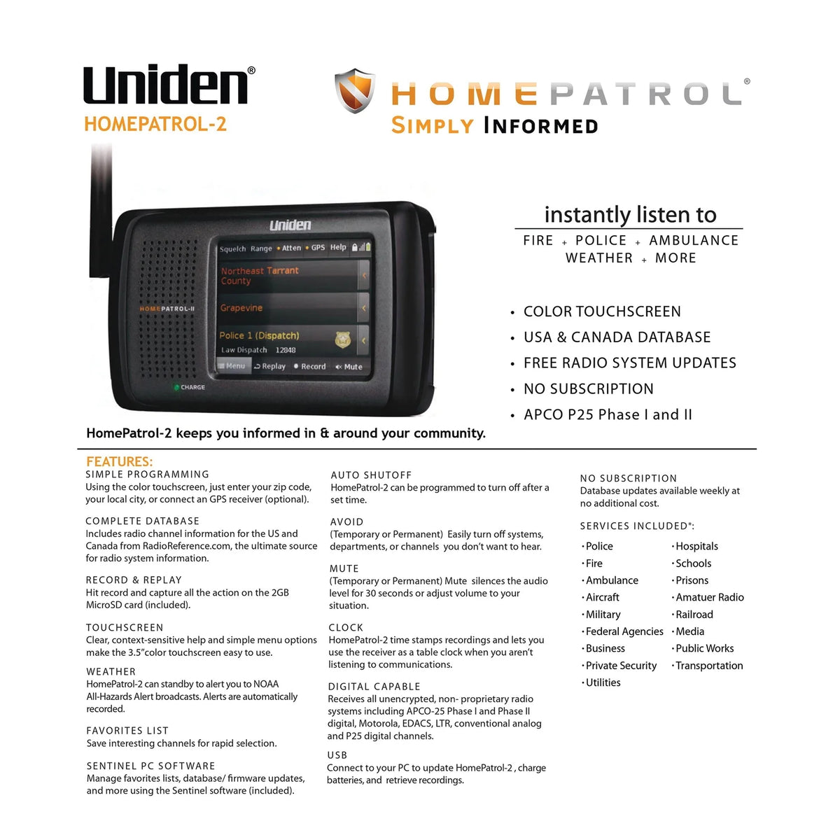 Uniden HomePatrol 2 Handheld Scanner, HomePatrol-2
