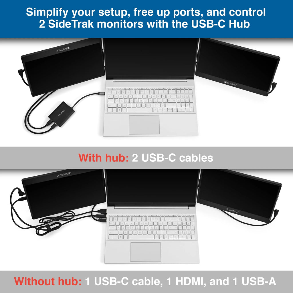 SideTrak Swivel 12.5 Triple Portable Monitor for Laptop with Powered USB C Hub | Attachable FHD IPS Rotating Three Screen Laptop | Compatible with Windows | Powered by USB-C Hub