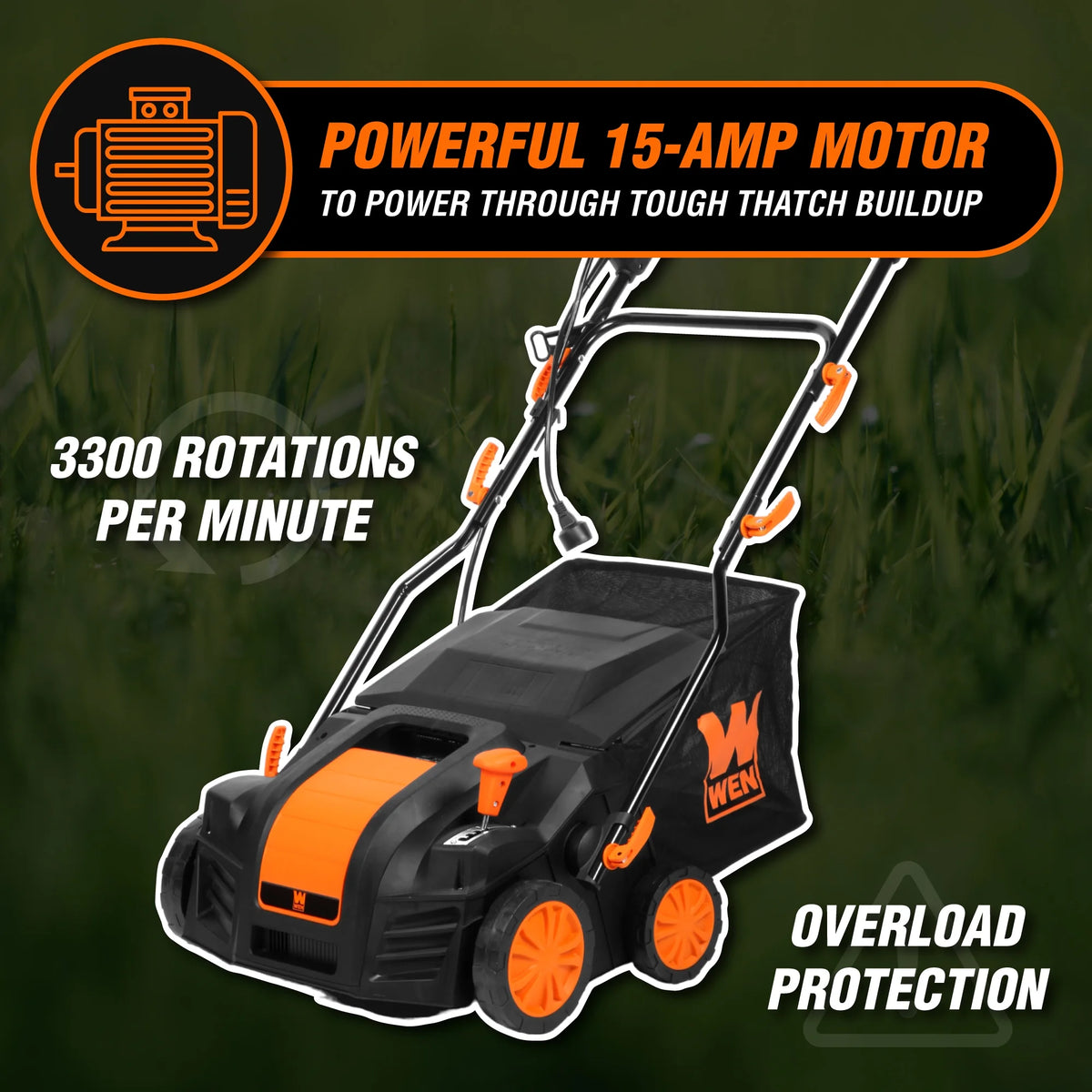 WEN 16-inch 15-amp 2-in-1 Electric Dethatcher and Scarifier with Collection Bag