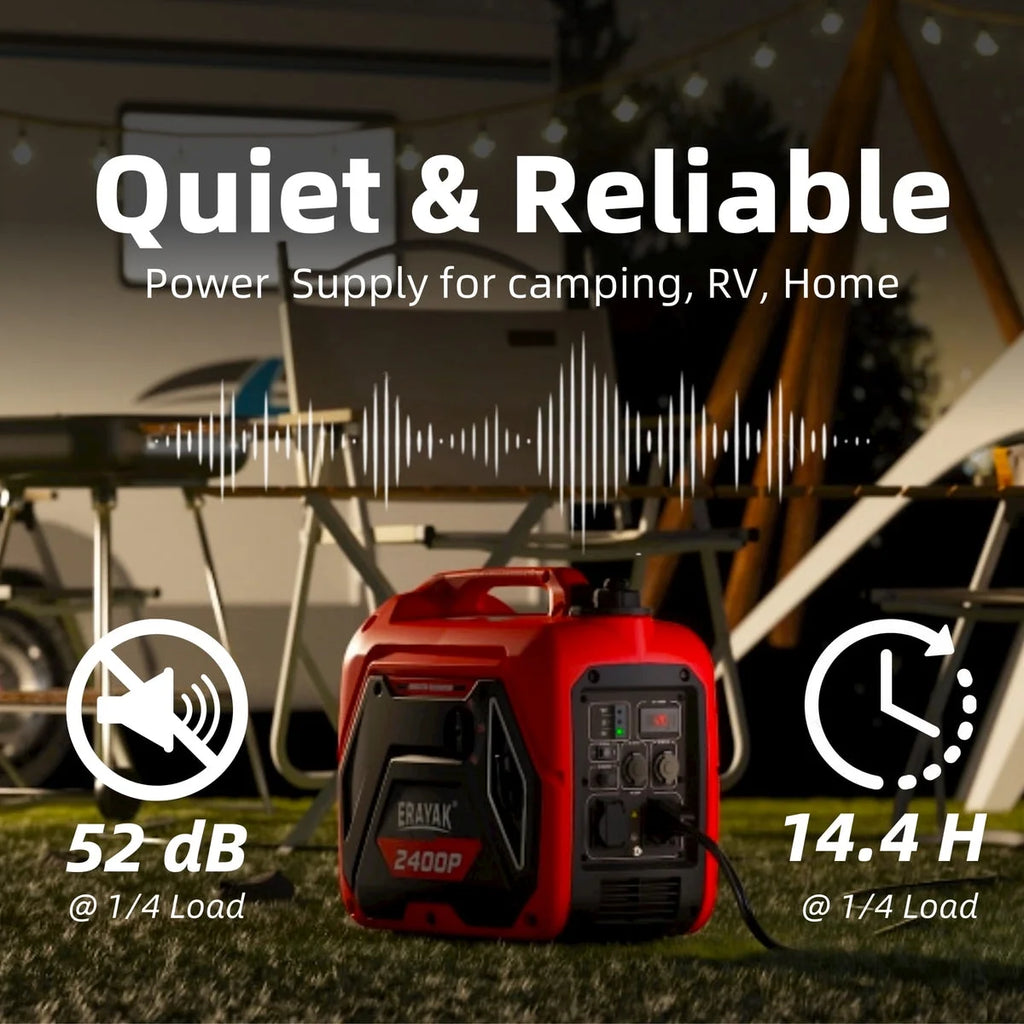 Erayak Portable Inverter Generator 2400W, Super Quiet, For RV, Camping & Home Backup Fuel Gasoline