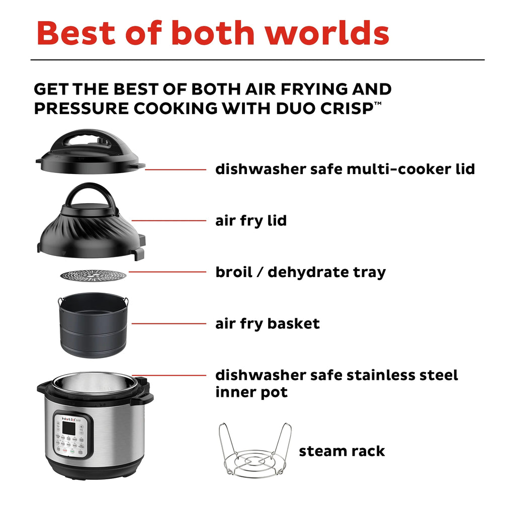 Instant Pot Duo Crisp 11-in-1 Air Fryer and Electric Pressure Cooker Combo with Multicooker Lids that Air Fries, Steams, Slow Cooks, Sautés, Dehydrates and More, Free App With 1900 Recipes, 8 Quart