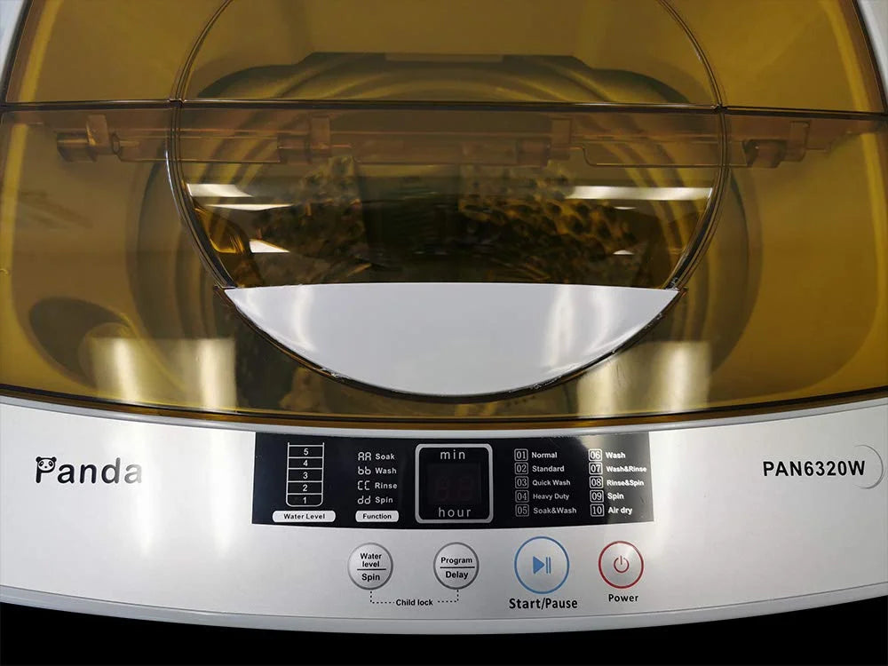 Panda Portable Washing Machine, 1.34 Cu.ft, 10 Wash Programs, 2 built in rollers/casters, Compact Top Load Clothes Washer