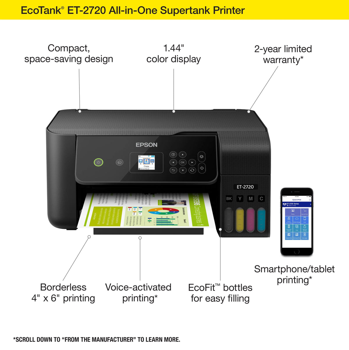 Epson EcoTank ET-2720 Wireless All-in-One Color Supertank Printer - Black