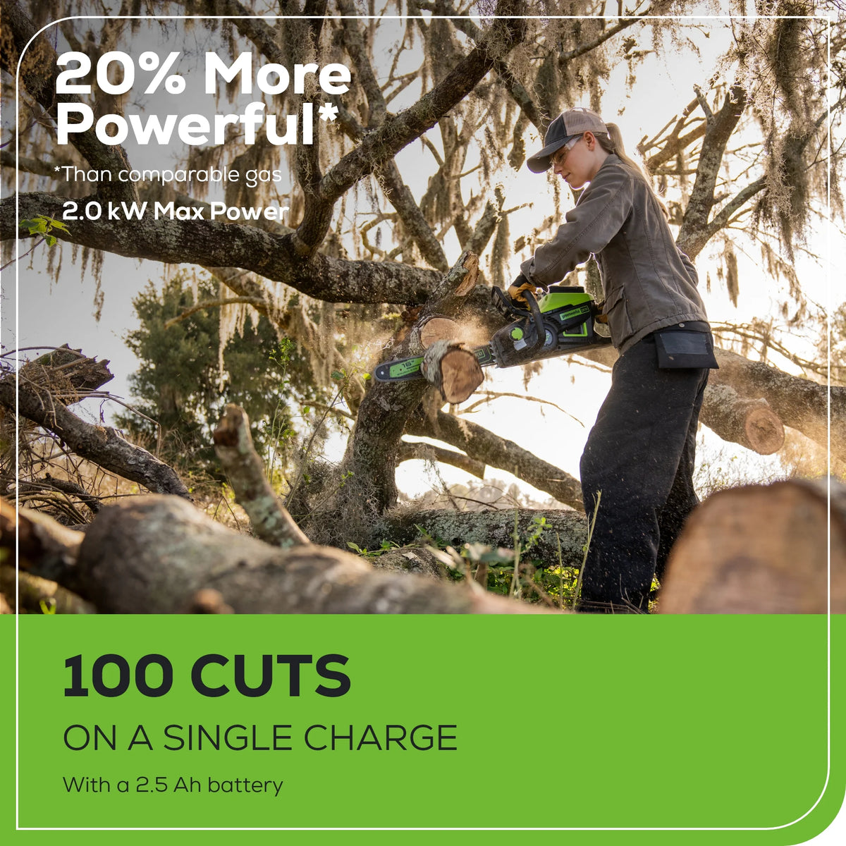 Greenworks Pro 60V 16 in. Brushless Cordless 2kW Chainsaw with 2.5 Ah Battery and Charger