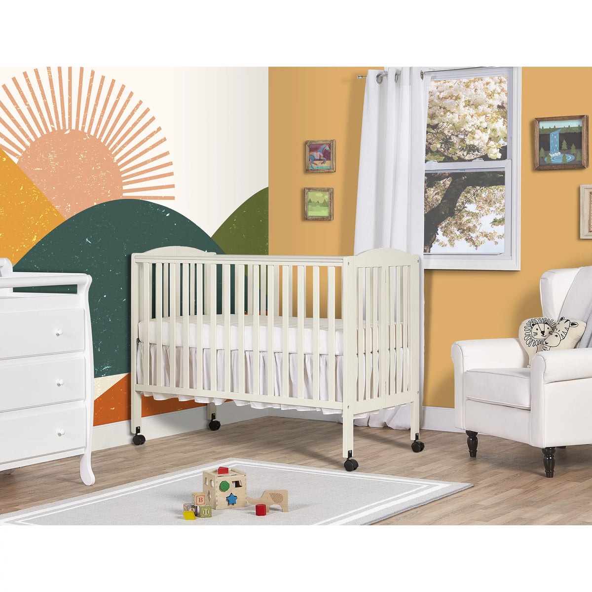 Dream On Me Full Size 2-in-1 Folding Stationary Side Crib, Locking Wheels, French White