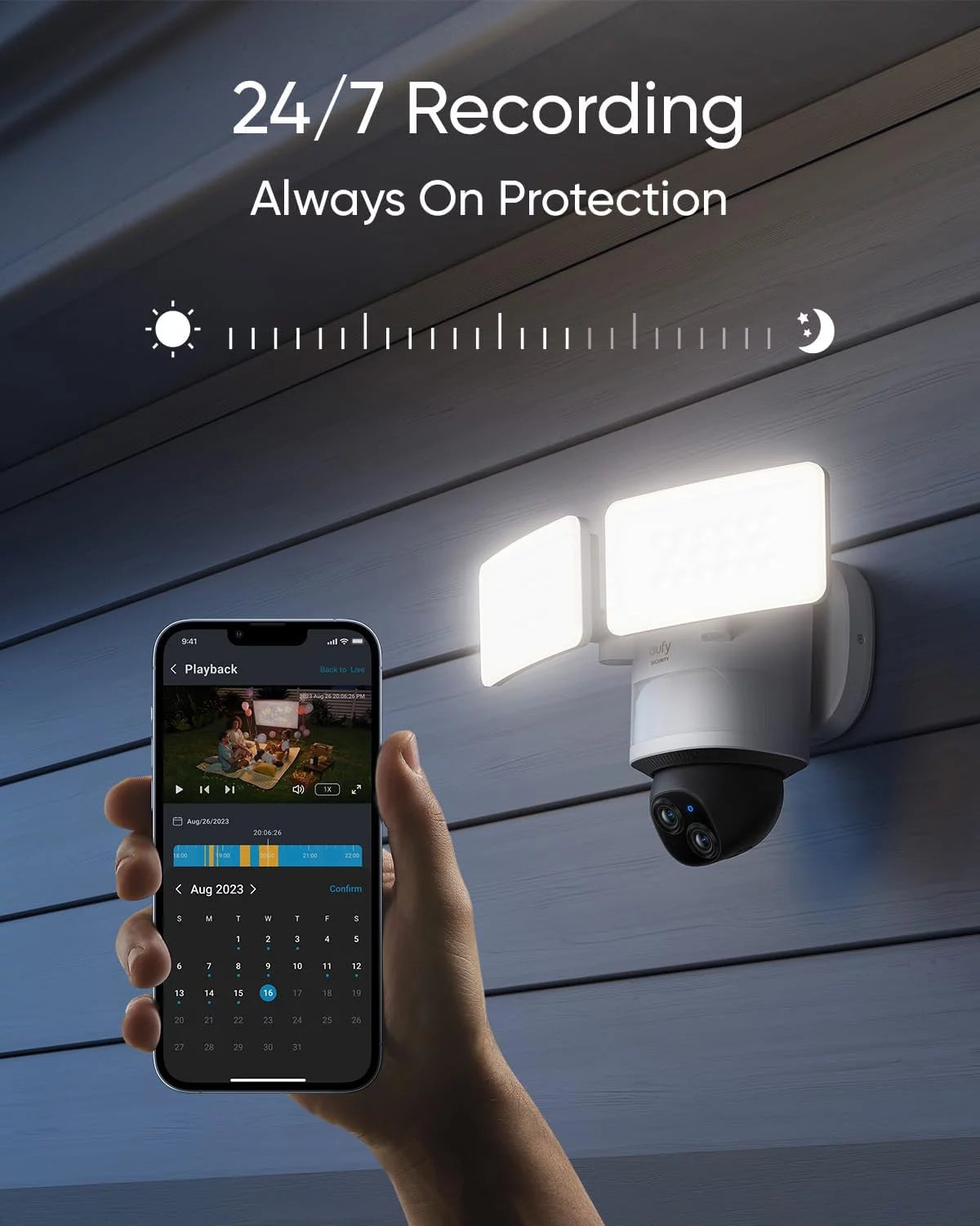 eufy Security Floodlight Camera E340, Wired Camera, 3K+2K Dual Camera, 360° Pan and Tilt, Dual-Band Wi-Fi, HomeBase 3 Compatible, Local Storage, No Monthly Fee