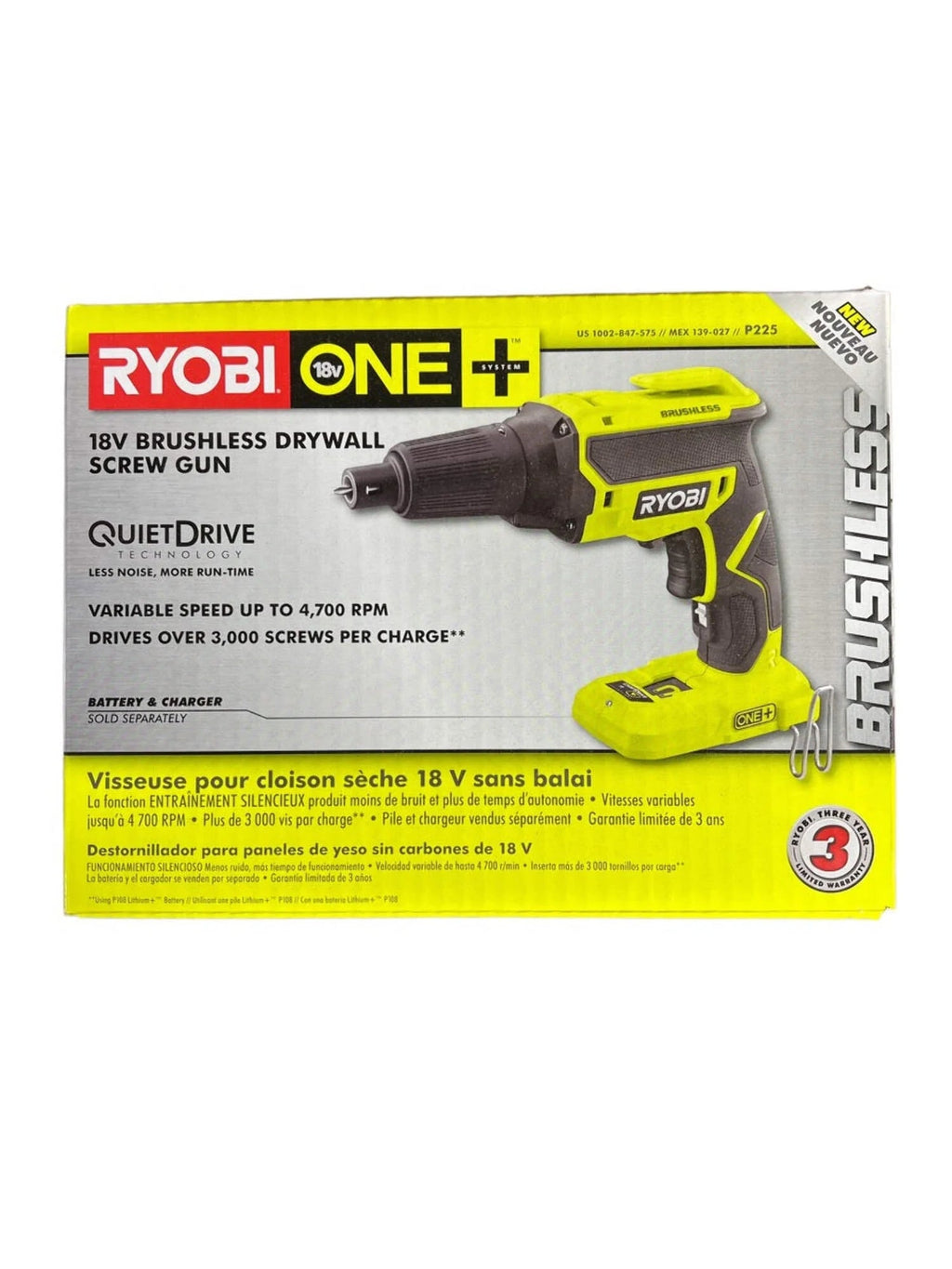 Ryobi 18-Volt ONE+ Brushless Drywall Screw Gun (Tool Only)